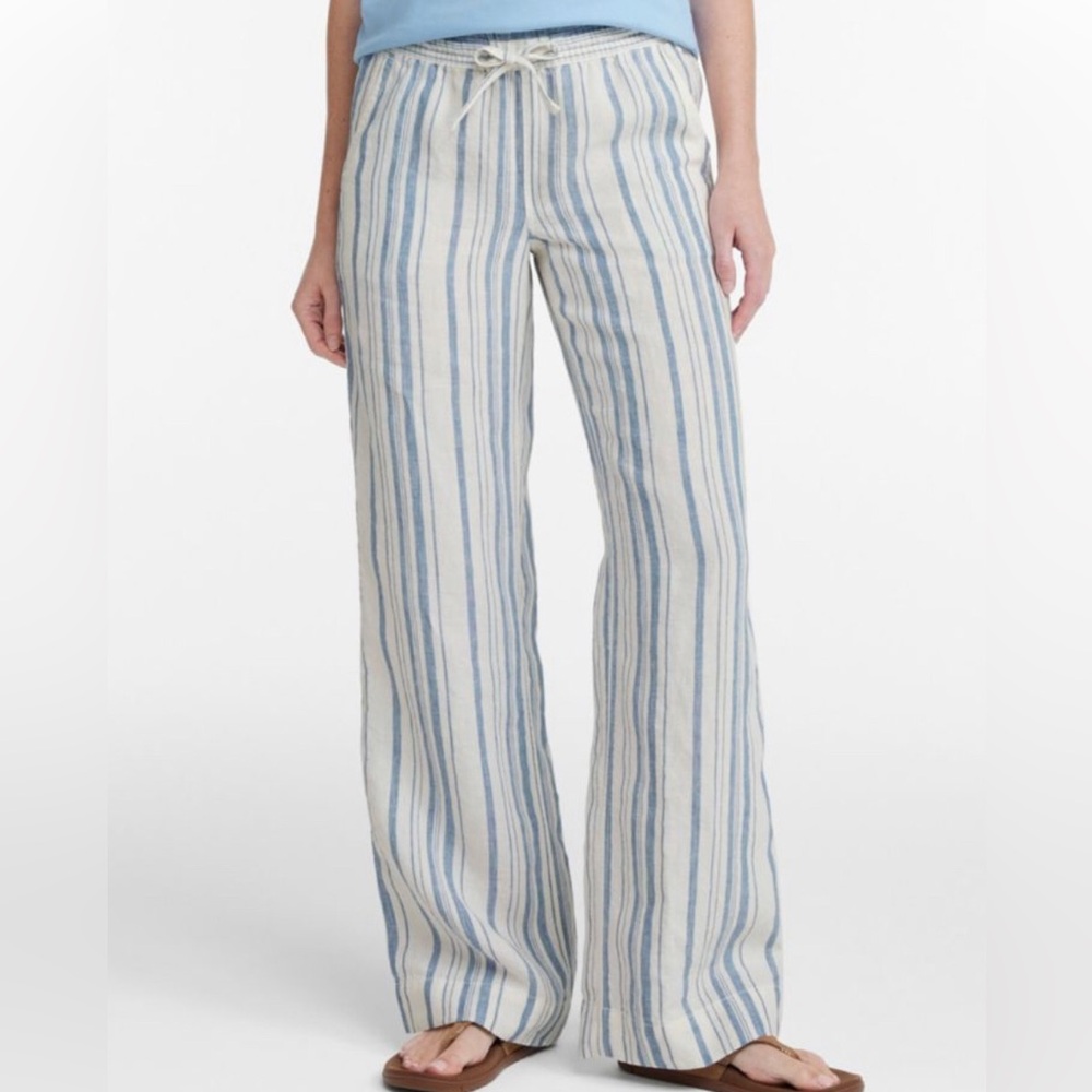 LL BEAN white striped pants size 16